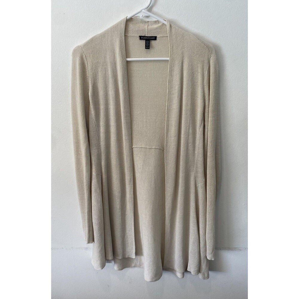 Eileen Fisher Linen Open Cardigan Women’s XS Lightweight Sweater Ivory Waterfall